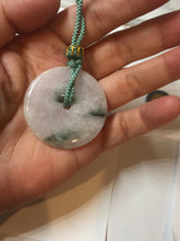 Load image into Gallery viewer, 37.9mm Type A 100% Natural icy watery white purple with green floating flowers Jadeite Jade Safety Guardian Button donuts couple pendant PA65