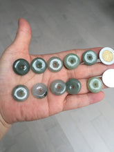 Load image into Gallery viewer, 17.8mm Type A 100% Natural icy watery dark green white gray Jadeite Jade Safety Guardian Button donuts Pendant group PB151