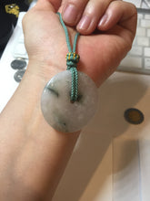 Load image into Gallery viewer, 37.9mm Type A 100% Natural icy watery white purple with green floating flowers Jadeite Jade Safety Guardian Button donuts couple pendant PA65