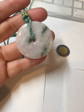 Load image into Gallery viewer, 37.9mm Type A 100% Natural icy watery white purple with green floating flowers Jadeite Jade Safety Guardian Button donuts couple pendant PA65