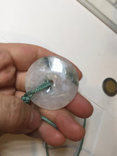 Load image into Gallery viewer, 37.9mm Type A 100% Natural icy watery white purple with green floating flowers Jadeite Jade Safety Guardian Button donuts couple pendant PA65