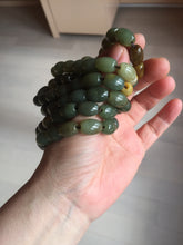 Load image into Gallery viewer, 100% Natural 12x9mm green/yellow olives shape nephriteJade bead bracelet group HE92