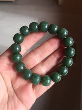 Load image into Gallery viewer, 100% Natural 10.3/12mm dark green/black vintage style nephrite Jade (碧玉) bead bracelet HE90