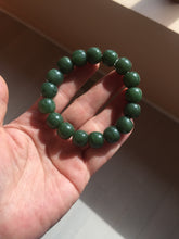 Load image into Gallery viewer, 100% Natural 10.3/12mm dark green/black vintage style nephrite Jade (碧玉) bead bracelet HE90