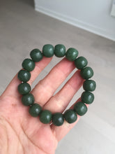 Load image into Gallery viewer, 100% Natural 10.3/12mm dark green/black vintage style nephrite Jade (碧玉) bead bracelet HE90