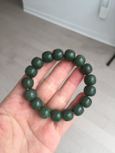 Load image into Gallery viewer, 100% Natural 10.3/12mm dark green/black vintage style nephrite Jade (碧玉) bead bracelet HE90
