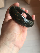 Load image into Gallery viewer, 57.5mm 100% Natural dark green/black meteorite Stellar Night sky broad style nephrite Jade bangle HF109-0066