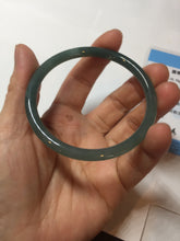 Load image into Gallery viewer, 56.5mm Certified Type A 100% Natural icy watery green/blue/black/gray slim round cut Guatemala Jadeite bangle PC67-7027