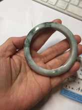 Load image into Gallery viewer, 53mm certified 100% natural Type A green white with green floating flowers jadeite bangle PD158-6291