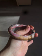 Load image into Gallery viewer, 55.8mm 100% natural pink/black/brown/yellow chubby round cut rose stone (Rhodonite) bangle SY48