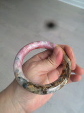 Load image into Gallery viewer, 55.8mm 100% natural pink/black/brown/yellow chubby round cut rose stone (Rhodonite) bangle SY48