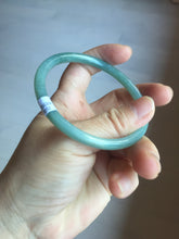 Load image into Gallery viewer, 60mm Certified Type A 100% Natural light green/blue/gray Guatemala slim round cut Jadeite bangle PD73-8152