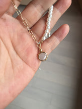 Load image into Gallery viewer, 100% natural Type A white light purple Jadeite pendant and Faux Pearl Necklace PD168