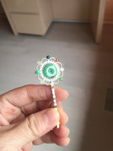 Load image into Gallery viewer, 100% natural Type A sunny green red white Jadeite Bead flower hair clip PD167