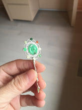 Load image into Gallery viewer, 100% natural Type A sunny green red white Jadeite Bead flower hair clip PD167