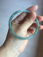 Load image into Gallery viewer, 59mm Certified Type A 100% Natural light green/blue/gray with flying snow Guatemala slim round cut Jadeite bangle PD64-1482