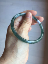 Load image into Gallery viewer, 59.5mm Certified Type A 100% Natural dark green/blue/gray with flying snow Guatemala slim round cut Jadeite bangle PD63-3387