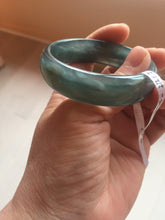 Load image into Gallery viewer, 49mm Certified Type A 100% Natural icy watery deep sea green/blue/gray/white oval Guatemala Jadeite bangle F124-2262