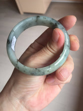 Load image into Gallery viewer, 54.5mm certified 100% natural icy watery light green with dark green flying flowers jadeite jade bangle S90-7079