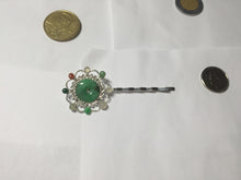 Load image into Gallery viewer, 100% natural Type A sunny green red white Jadeite Bead flower hair clip PD167