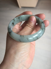 Load image into Gallery viewer, 54.5mm certified 100% natural icy watery light green with dark green flying flowers jadeite jade bangle S90-7079