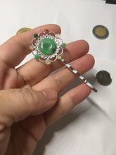 Load image into Gallery viewer, 100% natural Type A sunny green red white Jadeite Bead flower hair clip PD167