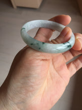 Load image into Gallery viewer, 49mm certified natural 100% natural Type A green white with green flying flowers oval jadeite jade bangle PB110-2435