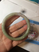 Load image into Gallery viewer, 58.5mm 100% natural certified green/yellow/gray round cut jadeite jade bangle BK14-3294