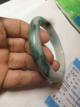 Load image into Gallery viewer, 59mm Certified type A 100% Natural green/white/brown with green floating flowers slim Jadeite bangle AZ34-4364