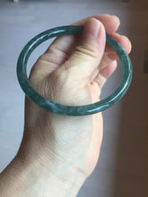 Load image into Gallery viewer, 60.5mm Certified Type A 100% Natural dark green/blue/gray with flying snow Guatemala slim round cut Jadeite bangle PD58-3376