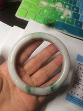 Load image into Gallery viewer, 60.6mm certified 100% Natural green/white with green floating flowers Jadeite Jade bangle AZ36-4373