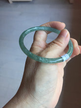 Load image into Gallery viewer, 58.5mm Certified Type A 100% Natural light green/blue/gray with flying snow Guatemala slim round cut Jadeite bangle PD56-5533