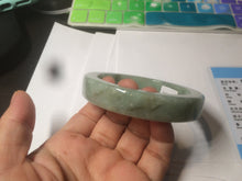 Load image into Gallery viewer, 59.5mm certified type A 100% Natural light green/gray chubby square style Jadeite Jade bangle AZ38-1505