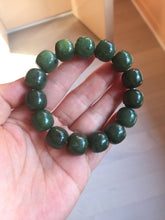 Load image into Gallery viewer, 13.7x13mm 100% Natural olive green/brown/black vintage style nephrite Jade bead bracelet HE95