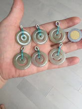 Load image into Gallery viewer, 24.8mm Type A 100% Natural oily light green/gray Jadeite Jade concentric circle safety Guardian ring Pendant (子母扣,同心环) AY96