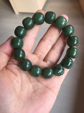 Load image into Gallery viewer, 13.7x13mm 100% Natural olive green/brown/black vintage style nephrite Jade bead bracelet HE95