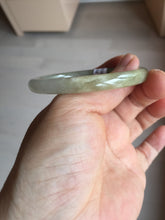 Load image into Gallery viewer, 48mm certified 100% natural Type A icy watery green/brown/gray slim oval jadeite jade bangle BL111-9436
