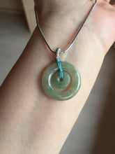 Load image into Gallery viewer, 24.8mm Type A 100% Natural oily light green/gray Jadeite Jade concentric circle safety Guardian ring Pendant (子母扣,同心环) AY96