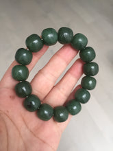 Load image into Gallery viewer, 13.7x13mm 100% Natural olive green/brown/black vintage style nephrite Jade bead bracelet HE95