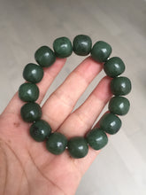 Load image into Gallery viewer, 13.7x13mm 100% Natural olive green/brown/black vintage style nephrite Jade bead bracelet HE95