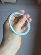 Load image into Gallery viewer, 58.3mm certified 100% natural type A light green white with green floating flowers flat jadeite bangle PD29-5817