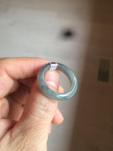 Load image into Gallery viewer, 100% natural type A green/black (青花乌鸡芝麻糊) jadeite jade band ring AE57