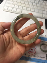 Load image into Gallery viewer, 54.5mm Certified type A 100% Natural light green dark green floating seaweed round cut Jadeite bangle PC137-6611