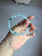 Load image into Gallery viewer, 57.5mm certified 100% natural type A icy watery white beige with green floating flowers flat jadeite bangle PD26-5816