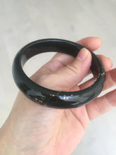 Load image into Gallery viewer, 60.4mm 100% Natural dark green/black meteorite Stellar Night sky broad style nephrite Jade bangle HF117-1025