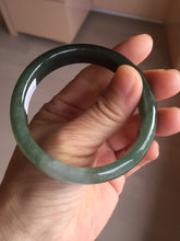 Load image into Gallery viewer, 55.5mm Certified Type A 100% Natural oily dark green(老油青)/gray Jadeite bangle BG230-0389