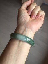 Load image into Gallery viewer, 55.5mm Certified Type A 100% Natural oily dark green(老油青)/gray Jadeite bangle BG230-0389
