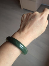 Load image into Gallery viewer, 55.5mm Certified Type A 100% Natural oily dark green(老油青)/gray Jadeite bangle BG230-0389