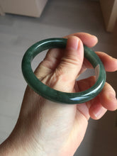 Load image into Gallery viewer, 55.5mm Certified Type A 100% Natural oily dark green(老油青)/gray Jadeite bangle BG229-0411