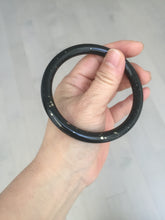 Load image into Gallery viewer, 61.4mm certified 100% Natural dark green/black meteorite Stellar Night sky slim round cut nephrite bangle HF114-1255